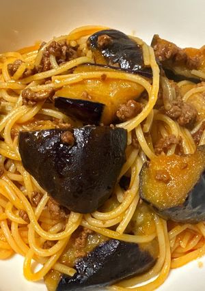 超簡単!揚げなす入りボロネーゼ風パスタ-レシピのメイン写真