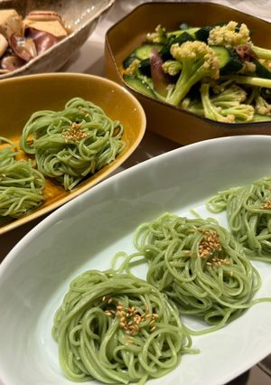 抹茶そうめんと胡麻つけだれ　夏野菜浅漬け-レシピのメイン写真
