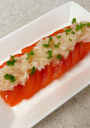 トマトスライスの新玉ねぎ塩麹ドレッシング-レシピのメイン写真