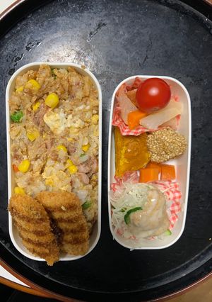 レンジ簡単梅クリームシーフード味炒飯弁当-レシピのメイン写真