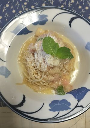 🍑桃とミントとパルメジャーノの冷製パスタ-レシピのメイン写真