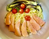 梅✖️柚子胡椒のトロ茄子サーモン冷製パスタ作り方10写真