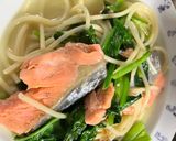 簡単　コーンポタージュほうれん草鮭パスタ作り方13写真
