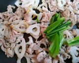 簡単夕飯主菜昼食小松菜れんこん豚こま中華炒め弁当作り方8写真