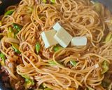 アスパラと挽き肉のデミグラスナポリタン🍝作り方7写真