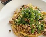 味研焼肉の生だれで青じそ和風ひき肉パスタ作り方10写真