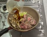 きのこと牛肉の月見すき焼き和風パスタ♪作り方5写真