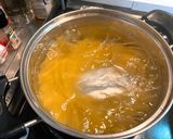 鶏肉と卵と水菜の和風親子パスタ作り方4写真