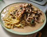 秋の夕飯！エリンギとヤリイカの豆乳クリームパスタ作り方8写真