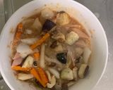 ゴロゴロ野菜魚肉梅トマト親子丼味炒煮風作り方14写真