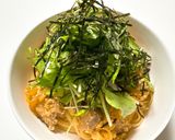 鶏肉と卵と水菜の和風親子パスタ作り方8写真