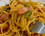 キムチとウインナーと空芯菜の簡単パスタ♪作り方4写真