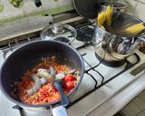 夏の夕飯！自作ミートソースでエビミートパスタ作り方5写真