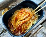 ▲山ごはん▲ごちそう肉盛りパスタ作り方5写真