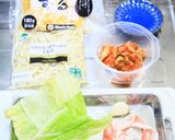 ＊レンジ簡単、お一人様豚キムチーズうどん作り方1写真