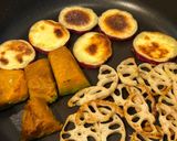 簡単時短☆さつまいも蓮根かぼちゃの甘じょっぱ焼き作り方4写真