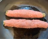 ゴボウのひき肉包み焼き、焼そばソースを使って作り方5写真