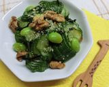 胡瓜と枝豆と胡桃の塩昆布すし酢和え作り方7写真