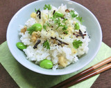 胡桃・枝豆と　ハーブ塩・塩昆布の混ぜご飯作り方5写真
