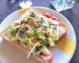 ハム・玉葱・胡麻の塩昆布・カレートースト作り方4写真