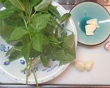 家庭菜園のモロヘイヤでニンニクスープ作り方1写真