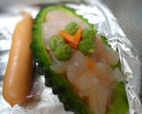 自家菜園☆小さなゴーヤの海老詰め焼き作り方5写真