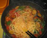 ナスとホウレンソウのトマトパスタ作り方5写真