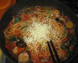 ナスとホウレンソウのトマトパスタ作り方6写真