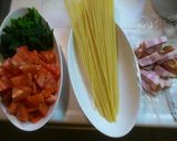 ほうれん草とベーコンのトマトソースパスタ作り方3写真