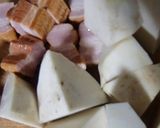 里芋（親いも）とベーコン+蒟蒻の煮物作り方2写真