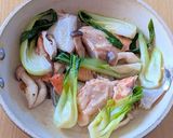 銀鮭のカマと青梗菜のガーリック炒め♪作り方4写真