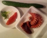 タコときゅうりのめんたいこらぼ作り方1写真