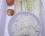 土鍋で卵、白菜、長ねぎ入り雑炊作り方1写真