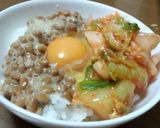 納豆＋キムチ＋卵かけご飯作り方1写真