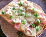 玉葱・枝豆・ベーコンのトースト作り方5写真