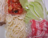 土鍋で白菜・キムチ入り肉豆腐うどん作り方1写真