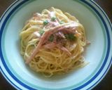 ハムとグリーンピースのカルボナーラ風スパ作り方4写真