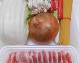 豚ばら肉・白菜入りあんかけパスタ作り方1写真