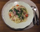 生ハムパスタ　ほうれん草入　手抜きだけど作り方7写真