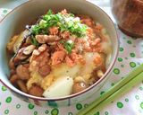 なめこ・モッツァ・鮭フレの卵あんかけ丼作り方10写真