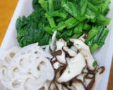 菊菜と蓮根、焼き椎茸の和え物作り方1写真