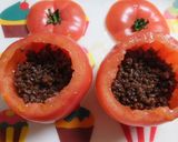 【トマトのチーズ焼き】そぼろ＆温泉卵入り作り方4写真