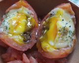 【トマトのチーズ焼き】そぼろ＆温泉卵入り作り方8写真