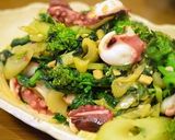 タコとセロリと菜の花の簡単かき醤油炒め作り方4写真