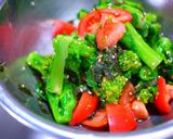 箸休め♪菜の花トマトで海苔胡麻和え作り方4写真