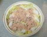 土鍋で白菜と鶏ひきの重ね蒸し作り方4写真
