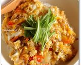 節約レシピ!親子丼みたいなひき肉卵とじ丼作り方6写真