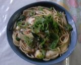 ひき肉とねぎで中華スープスパゲティ作り方4写真