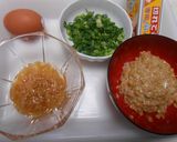 ひきわり納豆となめ茸のパスタ・玉子のせ作り方3写真