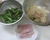 筍＆アスパラ＆ベーコンのぺペロンチーノ♪作り方1写真